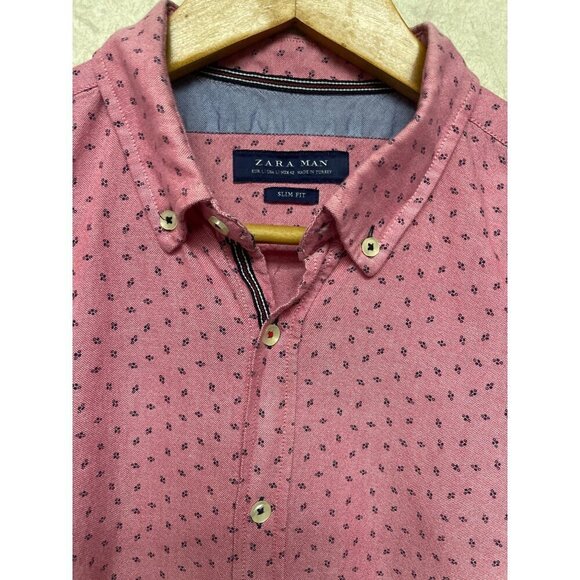 Zara Man Pink Slim Fit Collared Button Front Short Sleeve Shirt Men's Large - Picture 3 of 7